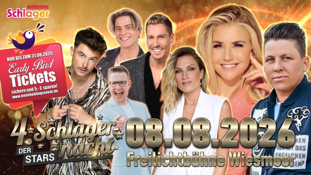 "4. Schlagernacht der Stars" in Wiesmoor 2026 u.A. mit Beatrice Egli & Kerstin Ott! "4. Schlagernacht der Stars" in Wiesmoor 2026 u.A. mit Beatrice Egli & Kerstin Ott!