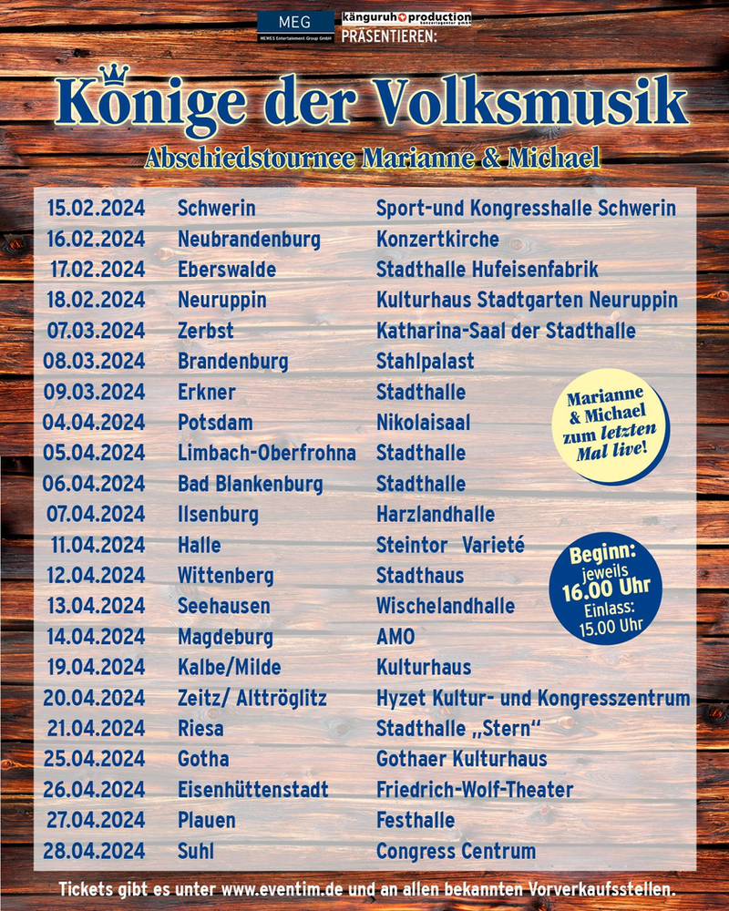 Alle Tourdaten Marianne & Michael Tour