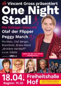 Vincent Gross: "One Night Stadl" findet ab April in Hof statt! DIESE Stars sind beim Auftakt dabei! » vincent gross Mtrpl Events Ons Plakat 04 2026 A4 Rz2 96dpi 566x800